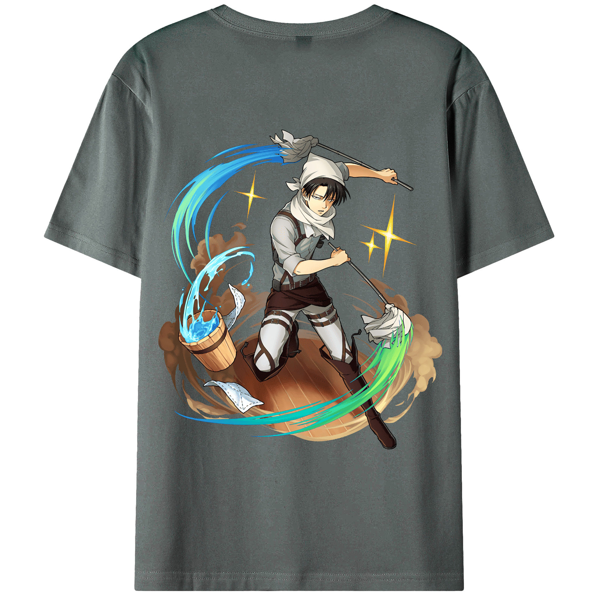 （画像用） 進撃の巨人 リヴァイ·アッカーマン Attack on Titan Levi Ackerman 綿100％ メンズ半袖Tシャツ（バックプリント） 通気性